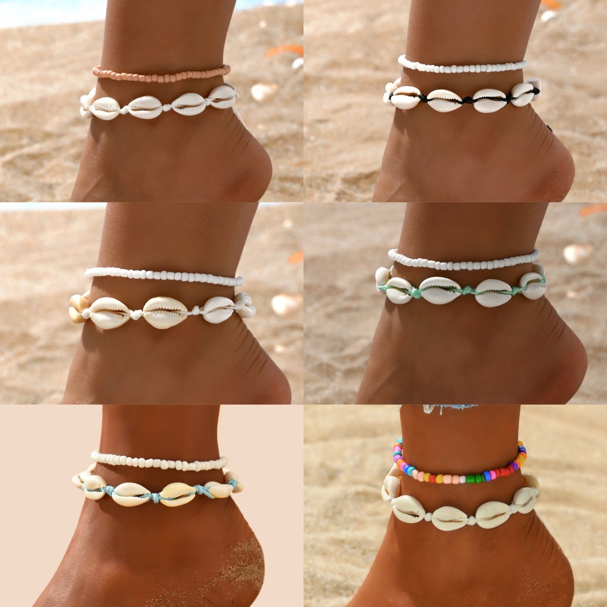 Body Jewelry Leg Chain - 2PCS 보헤미아 여성을위한 자연 쉘 Anklets
