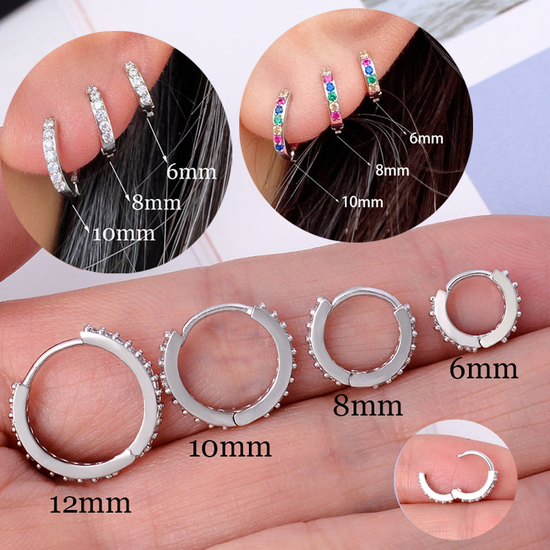 Conch Earring Hoop - 레인보우 CZ Huggies 후프 귀걸이 소녀