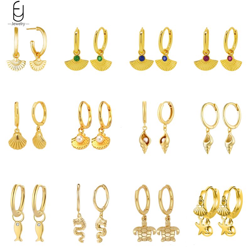 Conch Earring Hoop - 여성을위한 925 스털링 실버 바늘 쉘