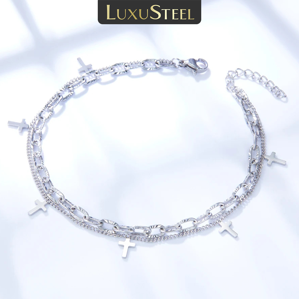 Body Jewelry Leg Chain - LUXUSTEEL 크로스 더블 발 체인 Anklets