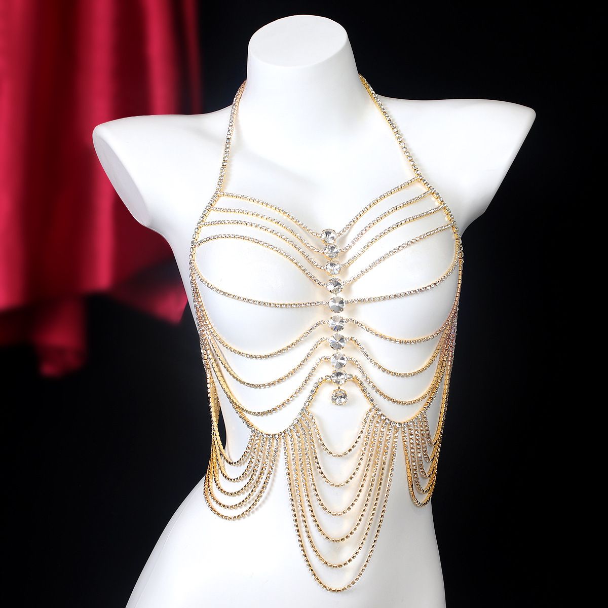 Body Jewelry Harness - 여성용 스트라이프 술, 레트로 스타일 라인석