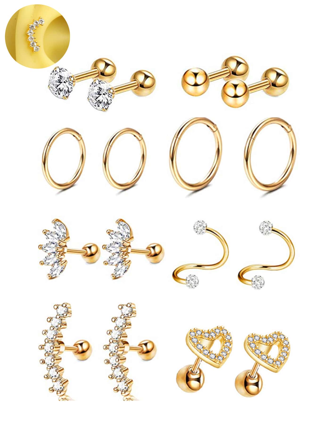Conch Earring Hoop - SGIAWETA-16pcs 16G 연골 귀걸이 트라거스 피어싱