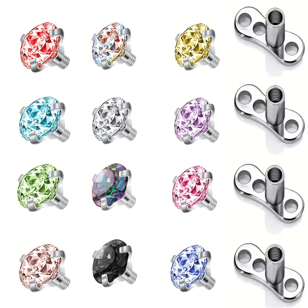Body Jewelry Dermal - 16PCS 크리스탈 지르콘 피부 앵커 탑