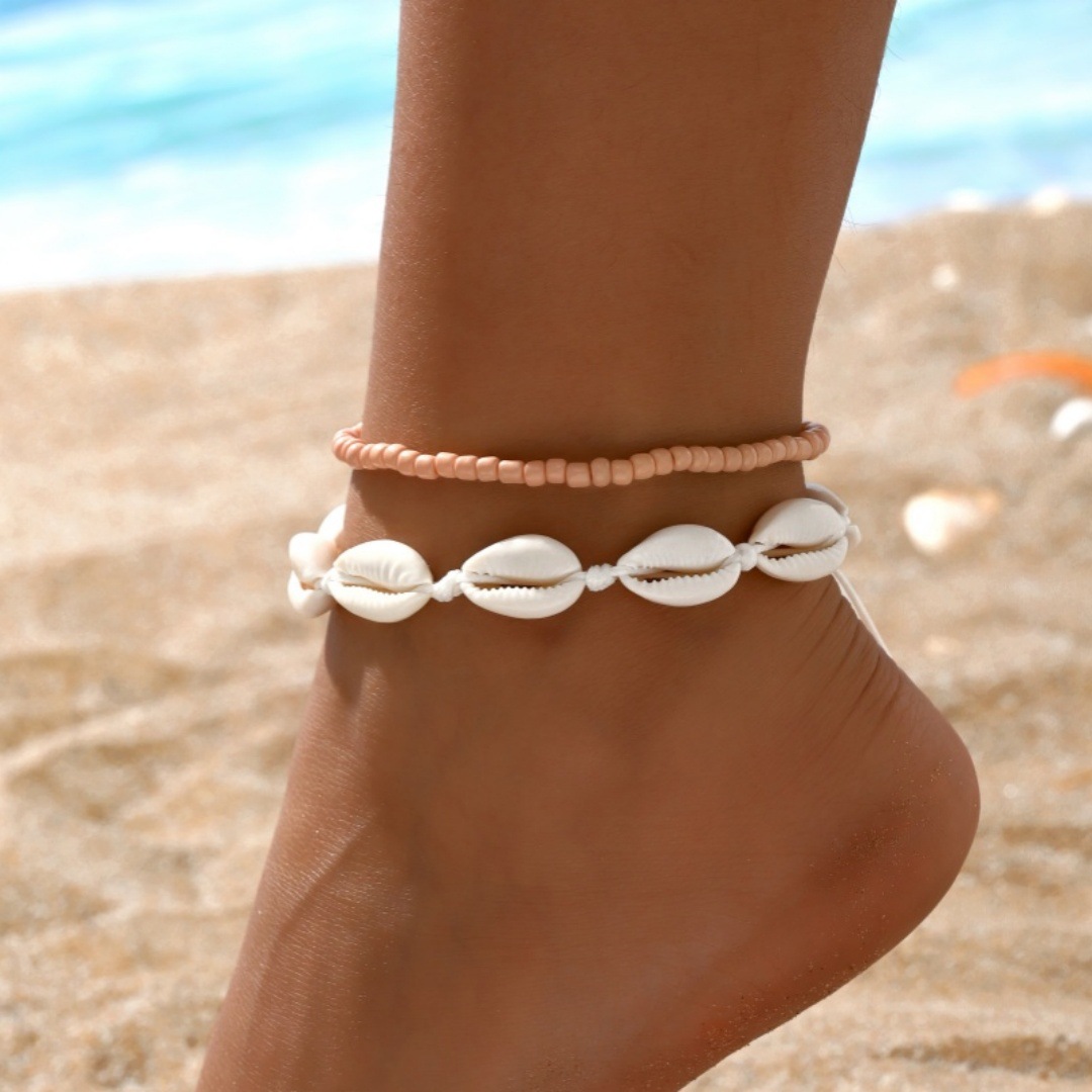 2PCS 보헤미아 여성을위한 자연 쉘 Anklets 작 - Body Jewelry Leg Chain 리뷰 및 가격