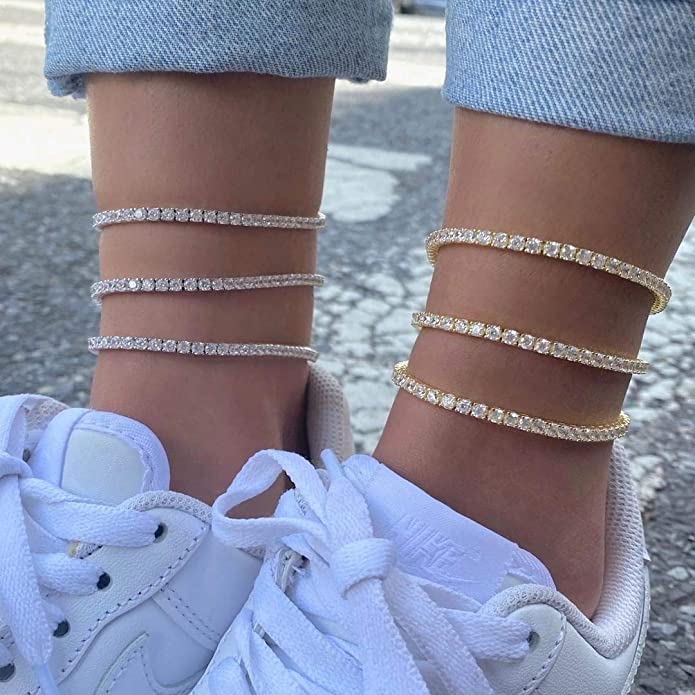 아이스 지르콘 테니스 발찌 눈부신 4mm CZ 테니스  - Body Jewelry Leg Chain 리뷰 및 가격