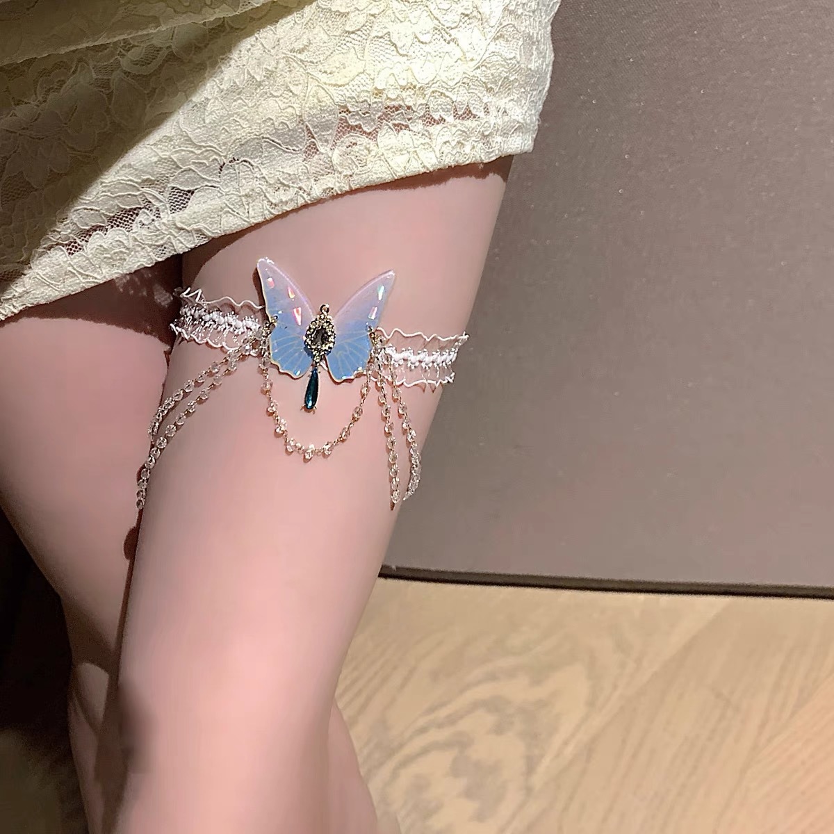 패션 나비 패턴 탄성 레이스 다리 체인, 달콤한 소녀  - Body Jewelry Leg Chain 리뷰 및 가격