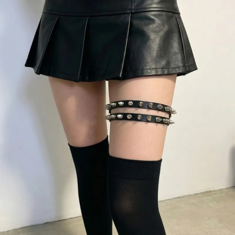 여성용 더블 로우 콘 스파이크 레그 가터, 펑크 록 리 - Body Jewelry Leg Chain 리뷰 및 가격