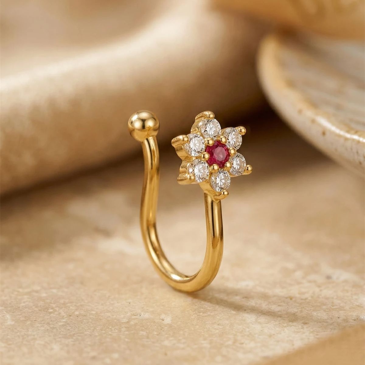1개 꽃 모양 무피어싱 코링 클립형 레드 크리스탈 반짝 - Body Jewelry On Sale 리뷰 및 가격