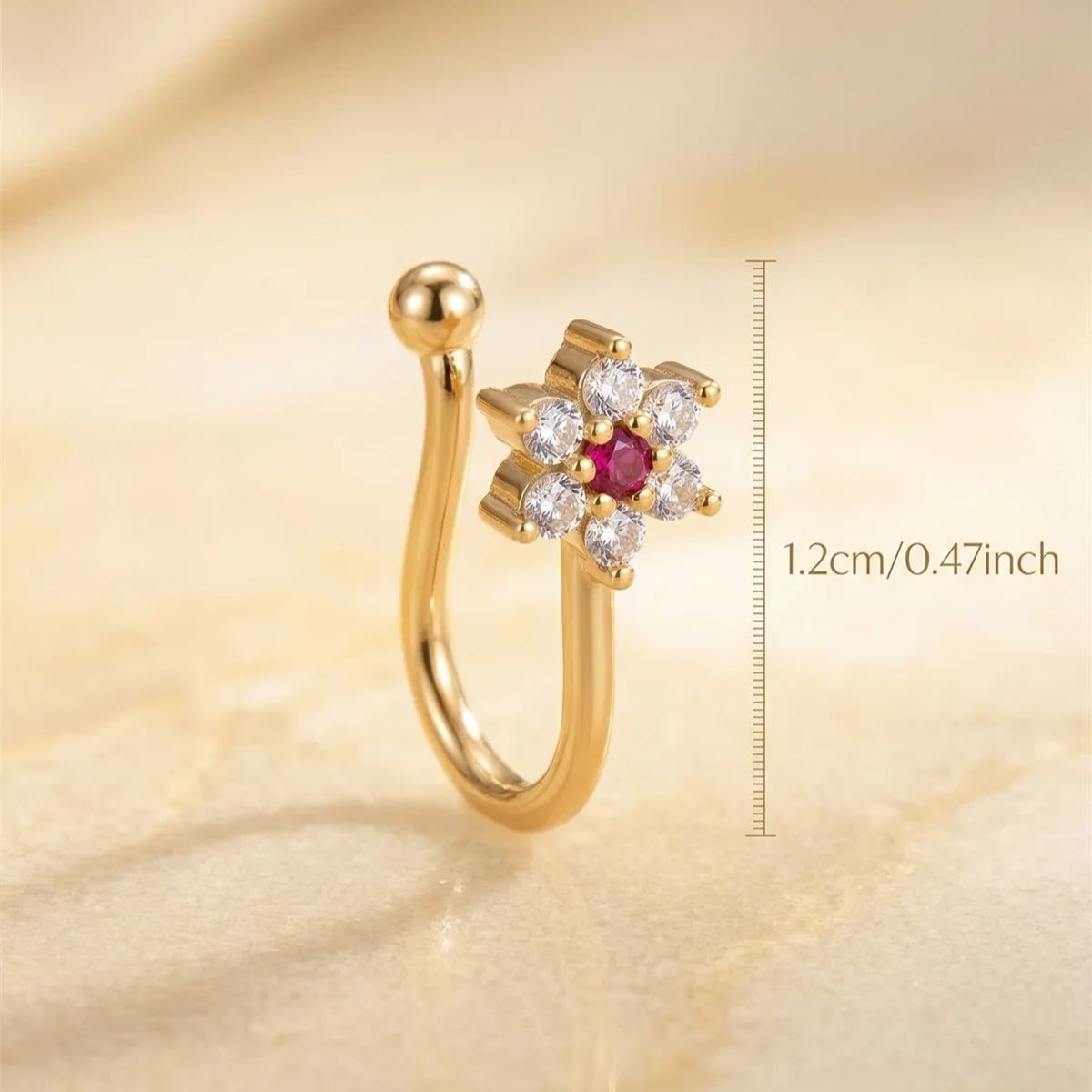 1개 꽃 모양 무피어싱 코링 클립형 레드 크리스탈 반짝 - Body Jewelry On Sale 리뷰 및 가격