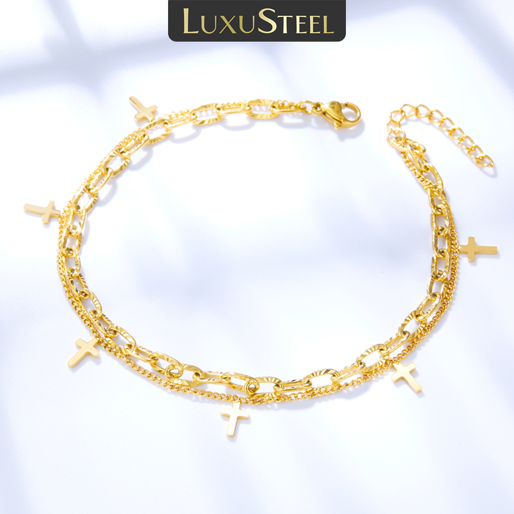 LUXUSTEEL 크로스 더블 발 체인 Anklets  - Body Jewelry Leg Chain 리뷰 및 가격
