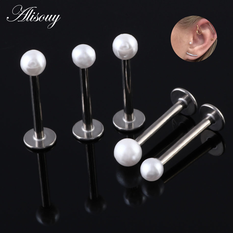Alisouy 가짜 진주 볼 라브렛 스터드 링 립 바, - Body Jewelry Hot 리뷰 및 가격