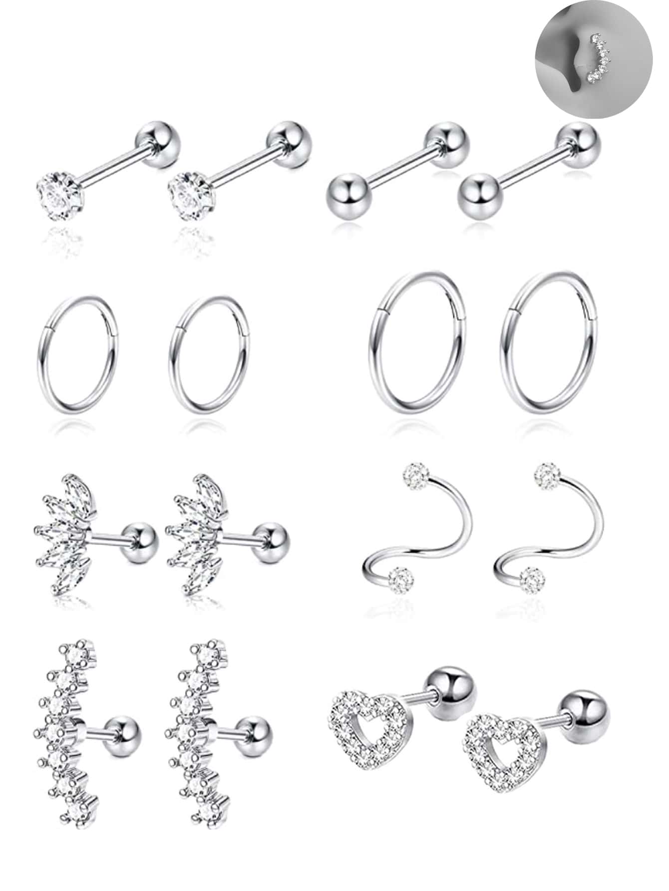 SGIAWETA-16pcs 16G 연골 귀걸이 트라거스 - Conch Earring Hoop 리뷰 및 가격