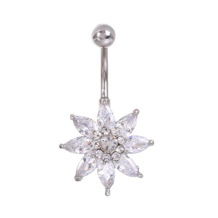 인기 스테인레스 스틸 Cz 크리스탈 꽃 배꼽 링, 꽃  - Body Jewelry Hot 리뷰 및 가격