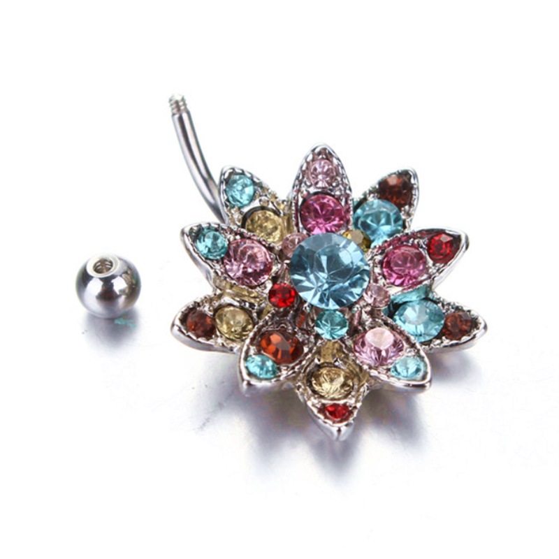 인기 스테인레스 스틸 Cz 크리스탈 꽃 배꼽 링, 꽃  - Body Jewelry Hot 리뷰 및 가격