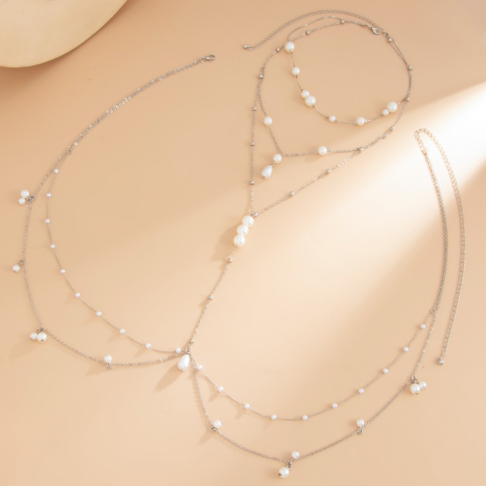 멀티 레이어 인조 진주 목걸이 가슴 배꼽 체인 일체형  - Body Jewelry Harness 리뷰 및 가격