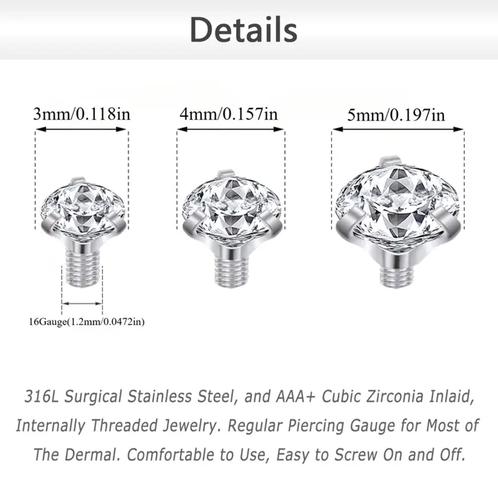 16PCS 크리스탈 지르콘 피부 앵커 탑 3 4 5mm - Body Jewelry Dermal 리뷰 및 가격