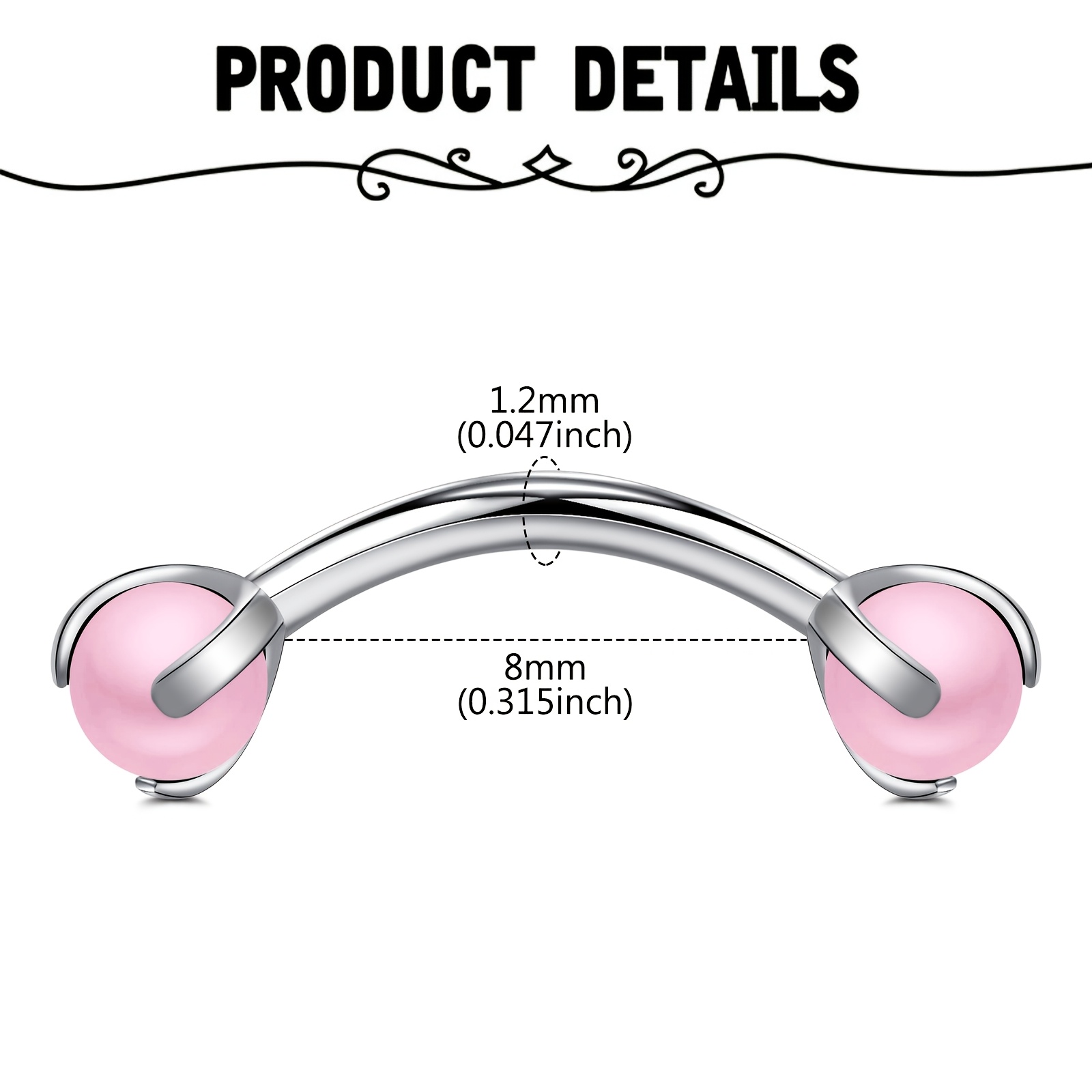 눈썹 피어싱용 인조 진주가 달린 곡선형 바벨, 크기 1 - Body Jewelry Measurements 리뷰 및 가격